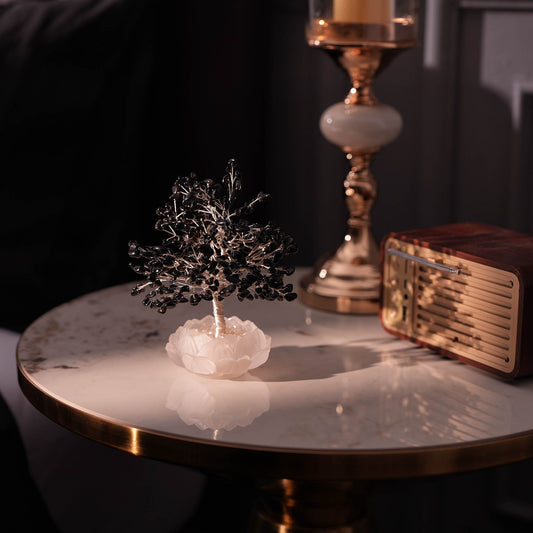 Shielding Black Obsidian Protection Lotus Feng Shui Tree – Grounding & Safety