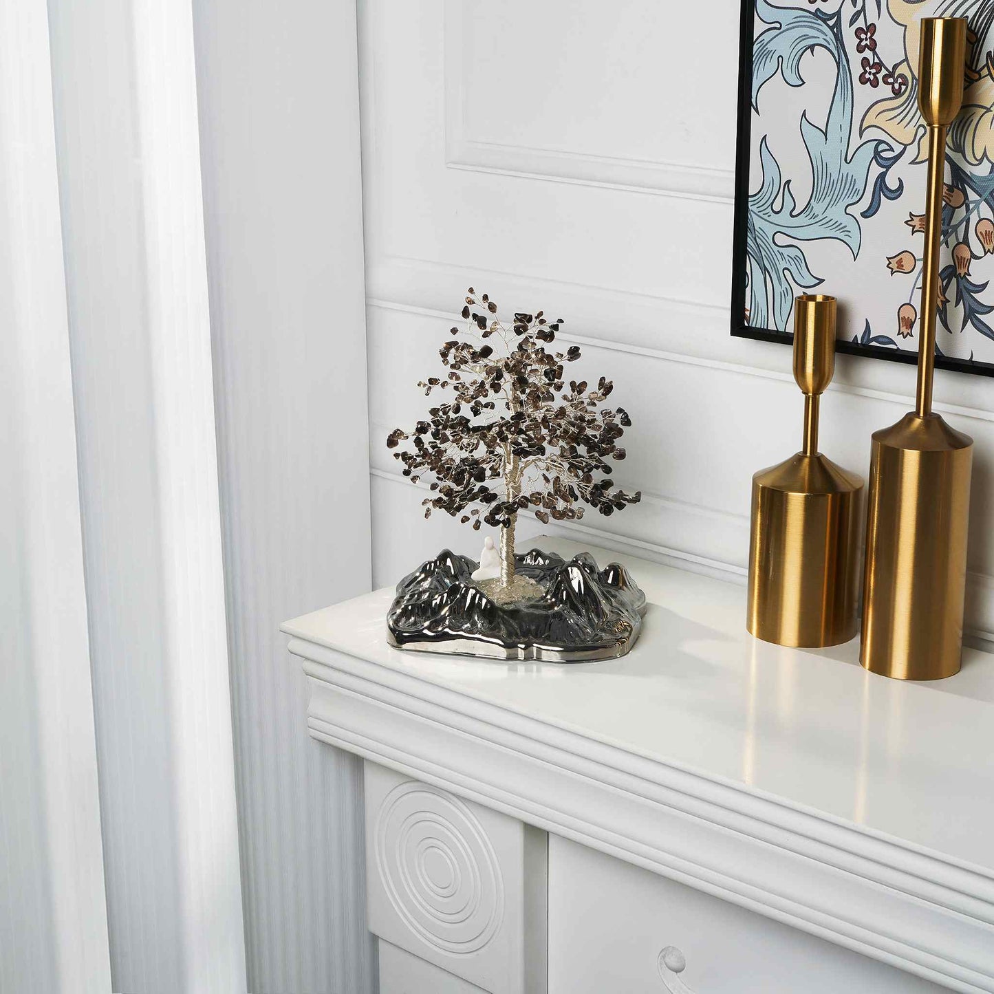 Confidence Shield Tree – Silver Obsidian & Smoky Quartz