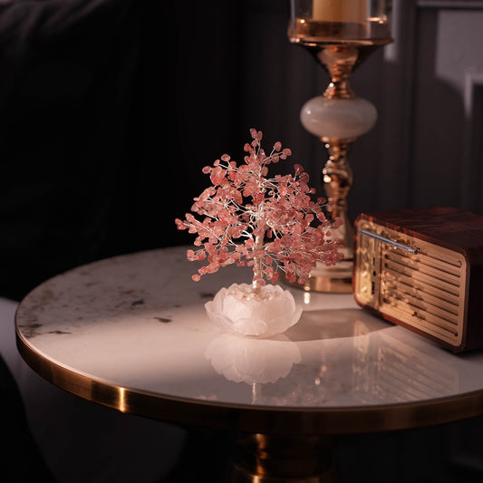 Heartfelt Strawberry Quartz Lotus Feng Shui Tree – Compassion & Emotional Healing