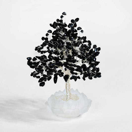 Shielding Black Obsidian Protection Lotus Feng Shui Tree – Grounding & Safety