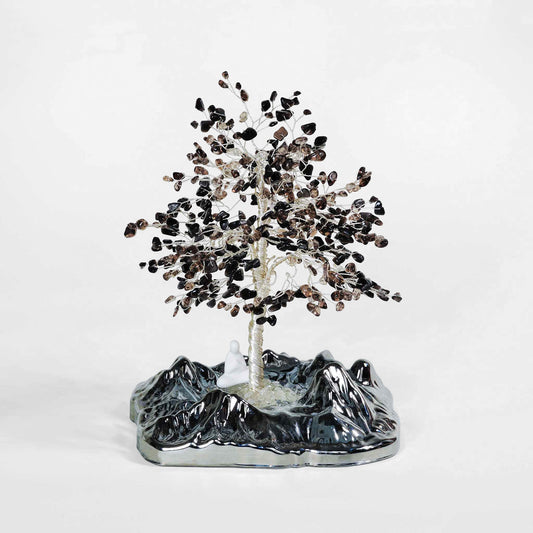 Confidence Shield Tree – Silver Obsidian & Smoky Quartz