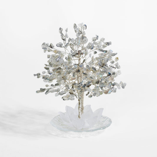 Moonlit Grey Moonstone Lotus Feng Shui Tree – Intuition & Balance