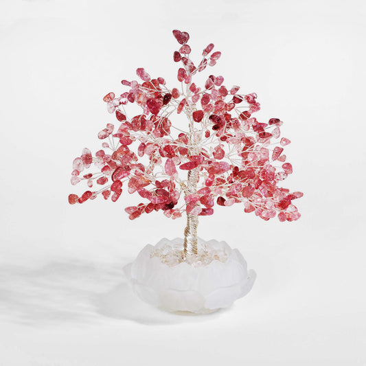 Heartfelt Strawberry Quartz Lotus Feng Shui Tree – Compassion & Emotional Healing